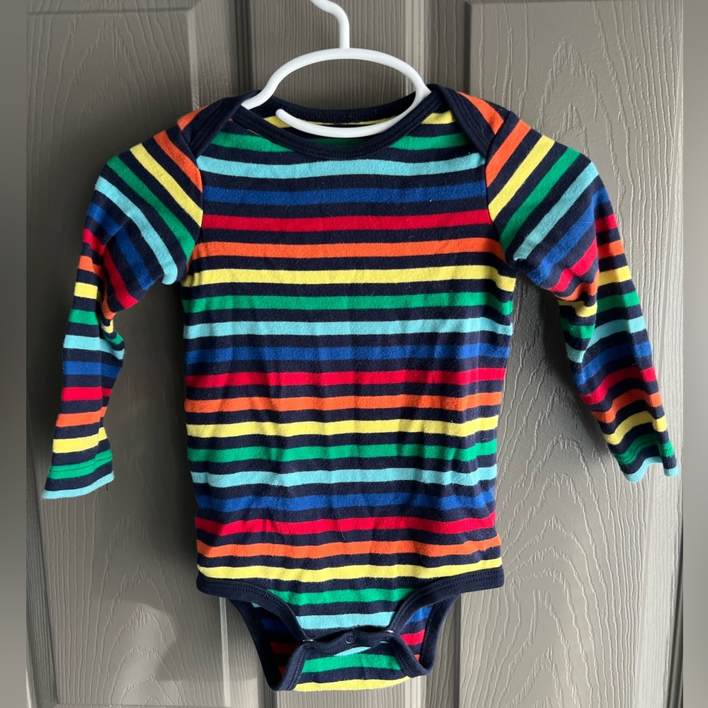 Primary Rainbow Stripe Long Sleeve Onesie